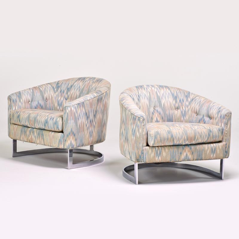 Appraisal: MILO BAUGHMAN THAYER COGGIN Pair of barrel armchairs s Upholstery