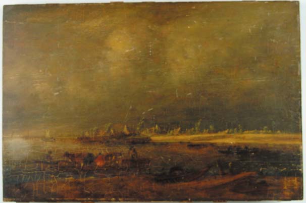 Appraisal: UNSIGNED European th Century COASTAL EUROPEAN PORT Unframed Oil on