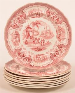 Appraisal: Staff China Red Palestine Pattern Plates Eight Staffordshire China Red