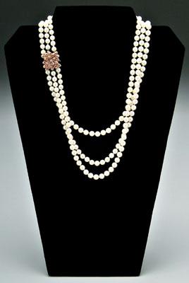 Appraisal: Ruby and pearl necklace three knotted strands totaling round cr