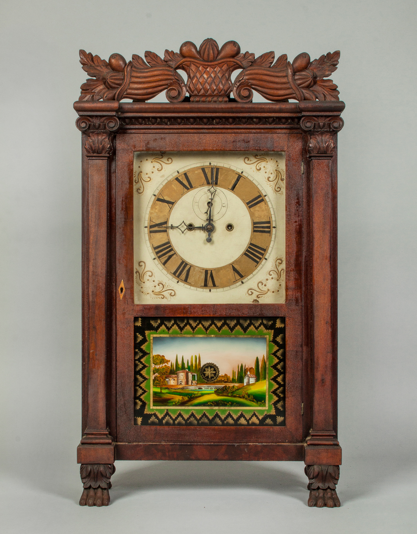 Appraisal: Spencer Hotchkiss Shelf Clock Carved mahogany case with cornucopia crest