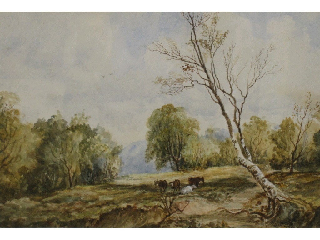 Appraisal: Watercolour landscape with cattle indistinctly signed