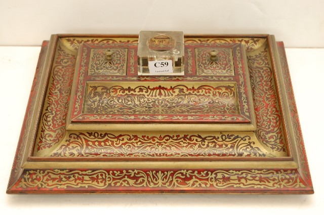 Appraisal: TH CENTURY FRENCH BOUILLE INKSTAND WITH WELLS