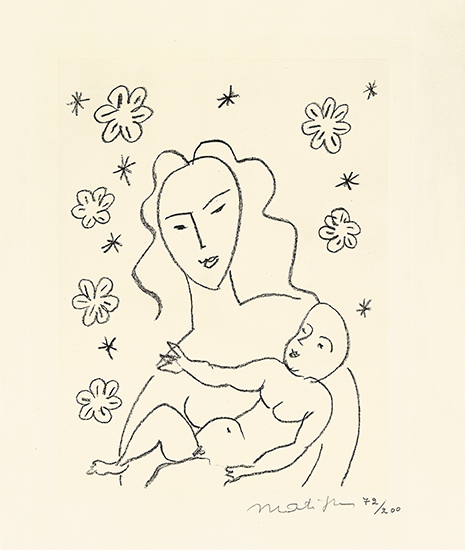 Appraisal: HENRI MATISSE Vierge et Enfant sur fond toil Lithograph on