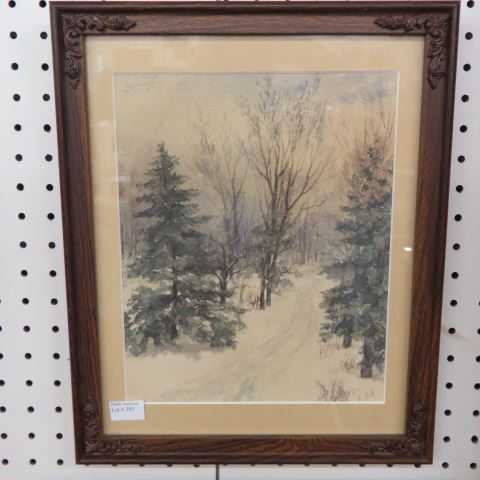 Appraisal: Fine Watercolor winter landscapewith country lane x initiled E B