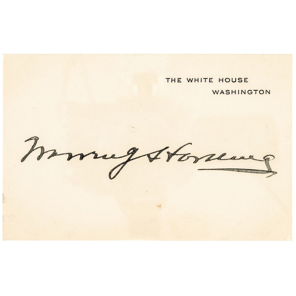 Appraisal: WARREN G HARDING The White House Card Signed Warren G