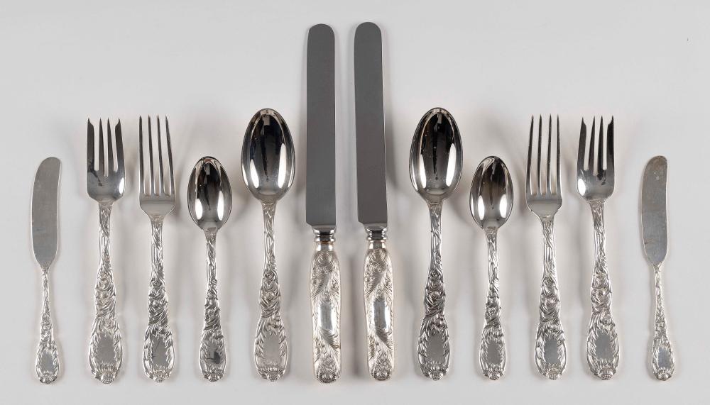 Appraisal: TWELVE PIECES OF TIFFANY CO CHRYSANTHEMUM STERLING SILVER FLATWARE APPROX