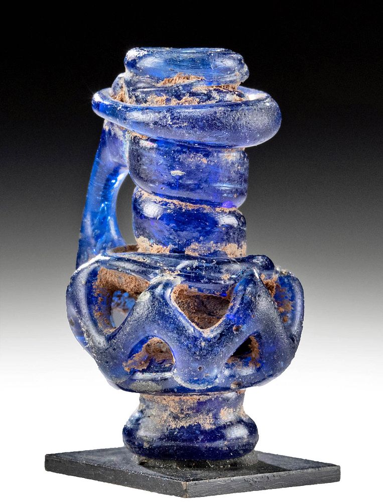 Appraisal: Micro Roman Glass Pitcher w Rigaree Body - Cobalt Hue