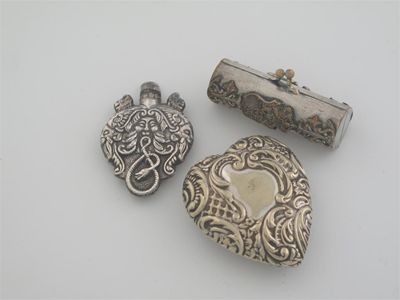 Appraisal: Three plated items embossed heart shaped box with a hinged