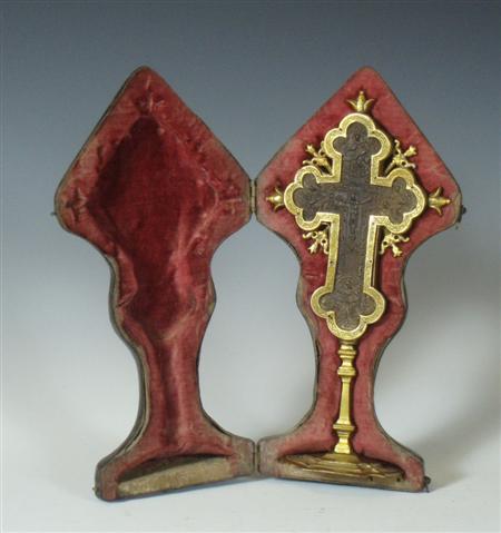 Appraisal: An early th century gilt metal mounted devotional crucifix Possibly