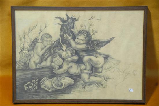 Appraisal: PENCIL DRAWING On paper Cherubs Signed illegibly middle right x