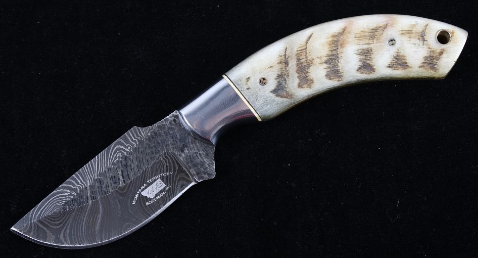 Appraisal: M T Knives of Bozeman Rams Horn Damascus Knife This