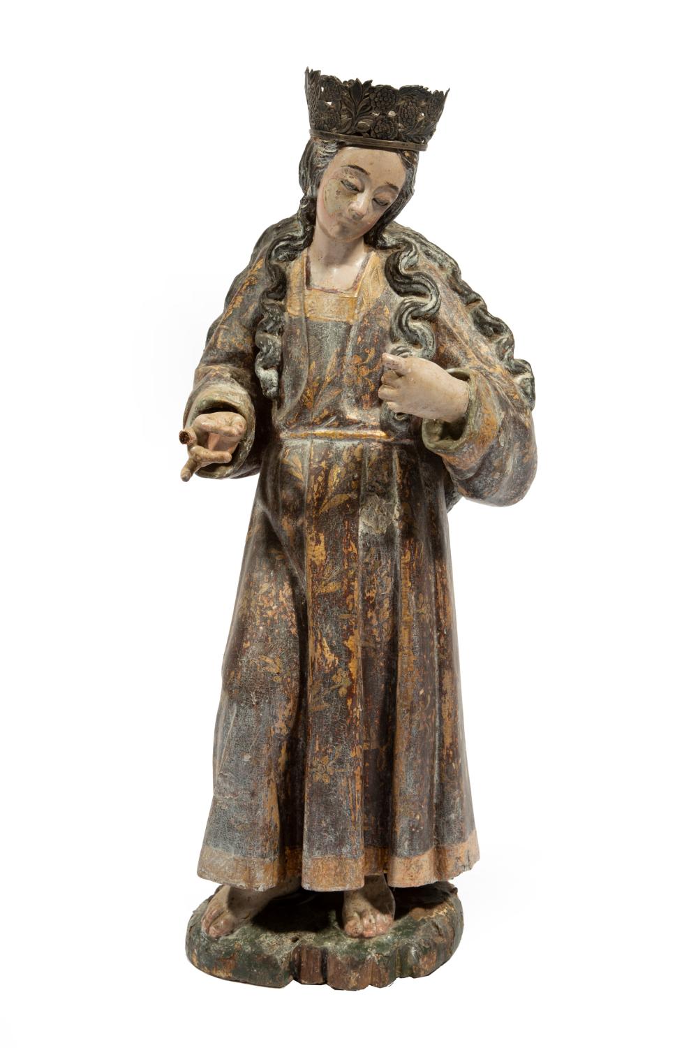 Appraisal: Carved and Painted Wood Figure of a Female Saint th