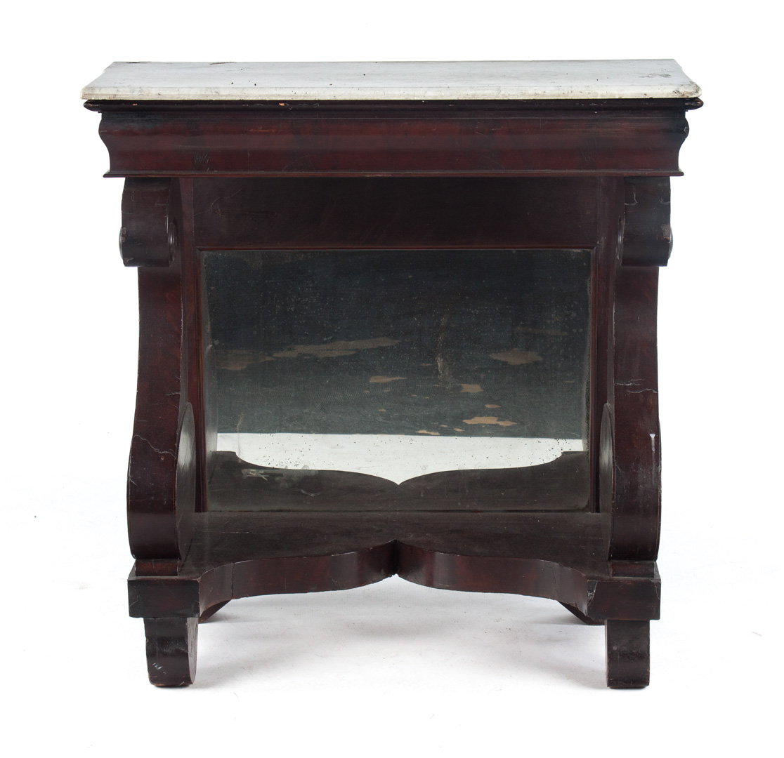 Appraisal: American Restoration mahogany pier table circa white variegate marble top