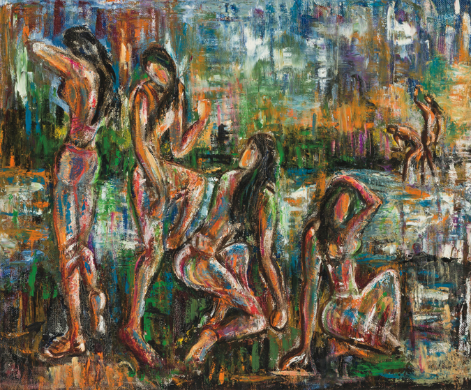 Appraisal: SENAKA SENANAYAKE Sri Lanka b The Bathers oil on canvas