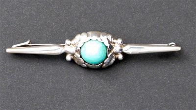 Appraisal: A Georg Jensen silver and green stone bar brooch model