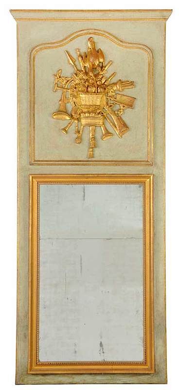 Appraisal: Louis XVI Style Painted Parcel Gilt Trumeau French th century