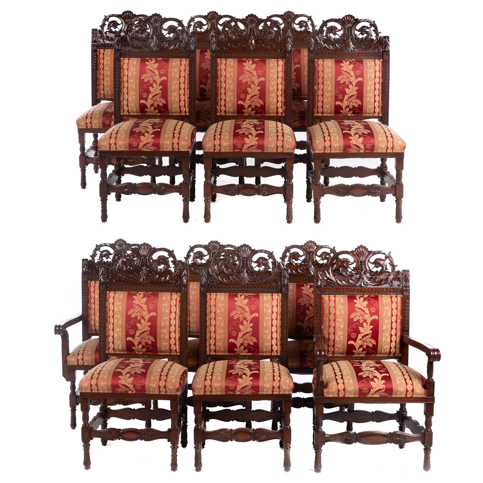 Appraisal: RENAISSANCE REVIVAL STYLE DINING CHAIRS th century mahogany chairs with