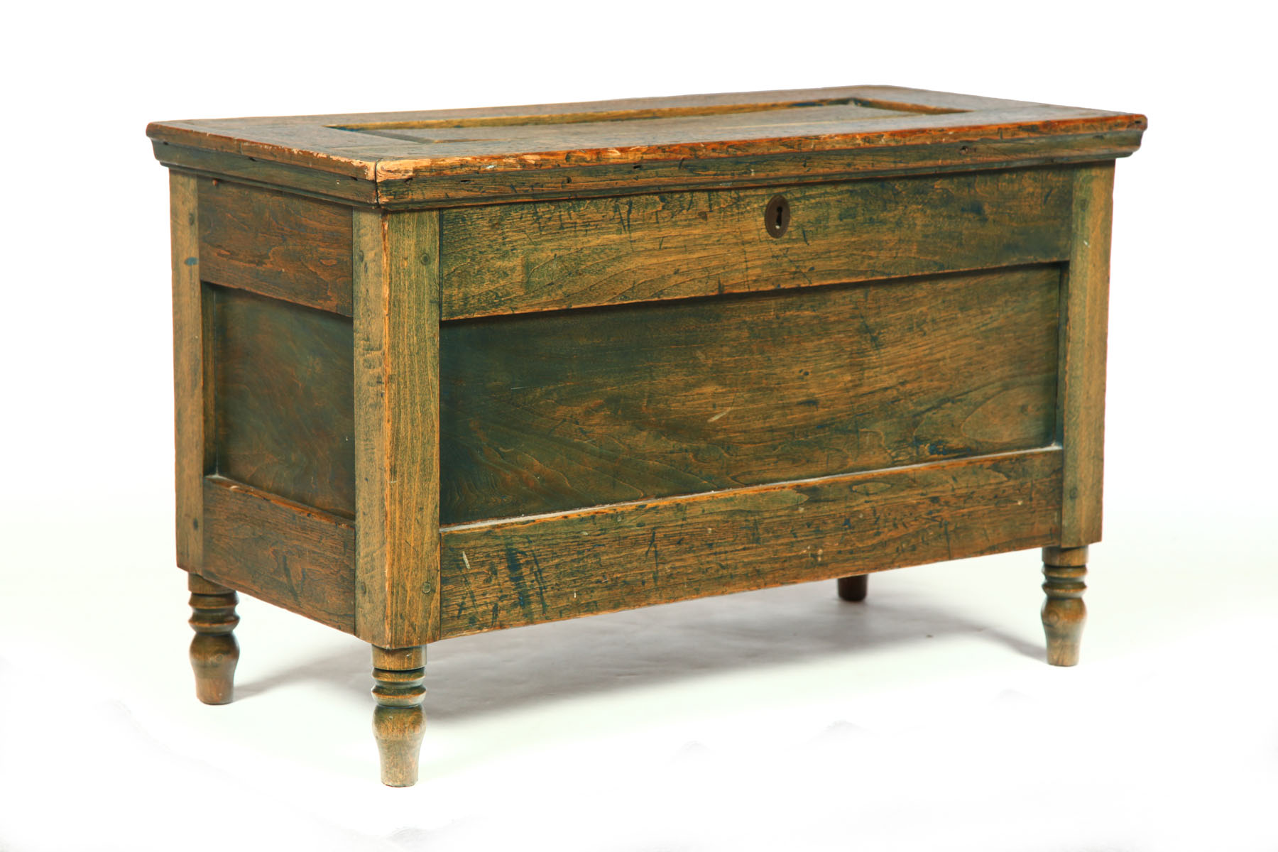 Appraisal: DIMINUTIVE BLANKET CHEST American th century butternut and poplar Paneled