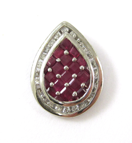 Appraisal: RUBY DIAMOND AND FOURTEEN KARAT GOLD PENDANT The white gold