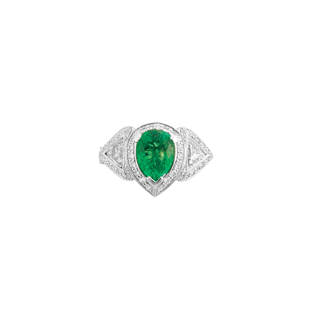 Appraisal: Platinum Emerald and Diamond Ring One pear-shaped emerald ap cts