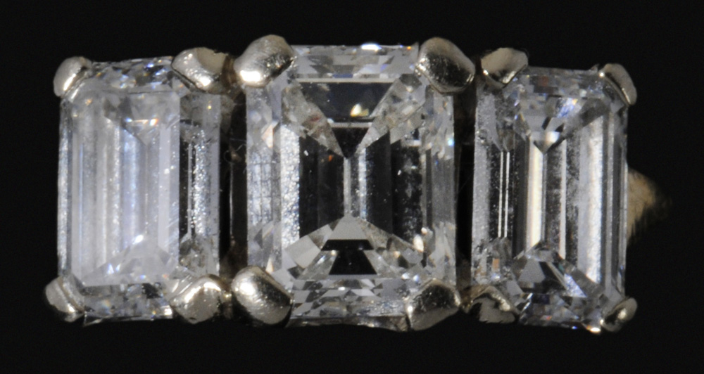 Appraisal: Diamond and Gold Ring with three emerald-cut diamonds one