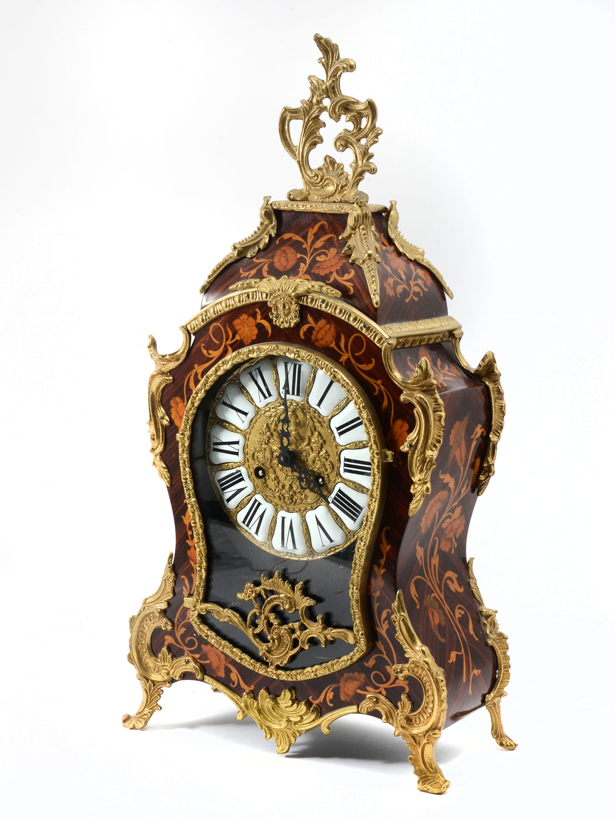 Appraisal: ITALIAN FRANZ HERMLE INLAID METAL MOUNTED MANTLE CLOCK Italian marquetry