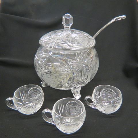 Appraisal: Cut Crystal Punch Set fine large covered footed bowl with