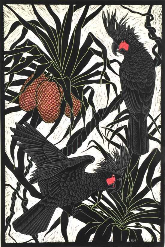 Appraisal: RACHEL NEWLING th Century Palm Cockatoo coloured linocut x cm