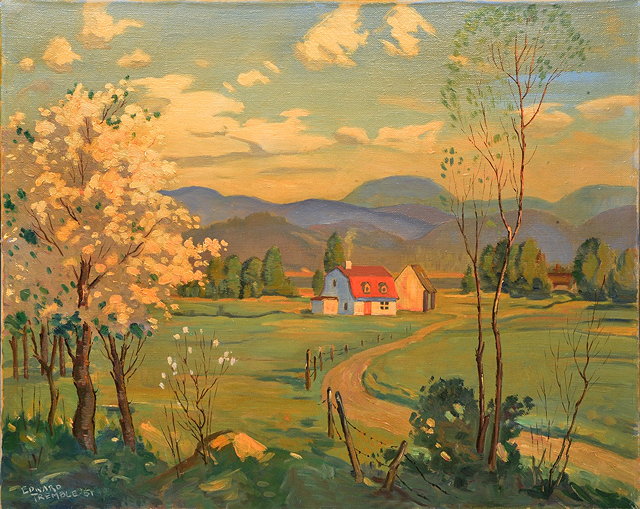 Appraisal: EDWARD TREMBLELandscape with mountains and cottage perhaps North American oil