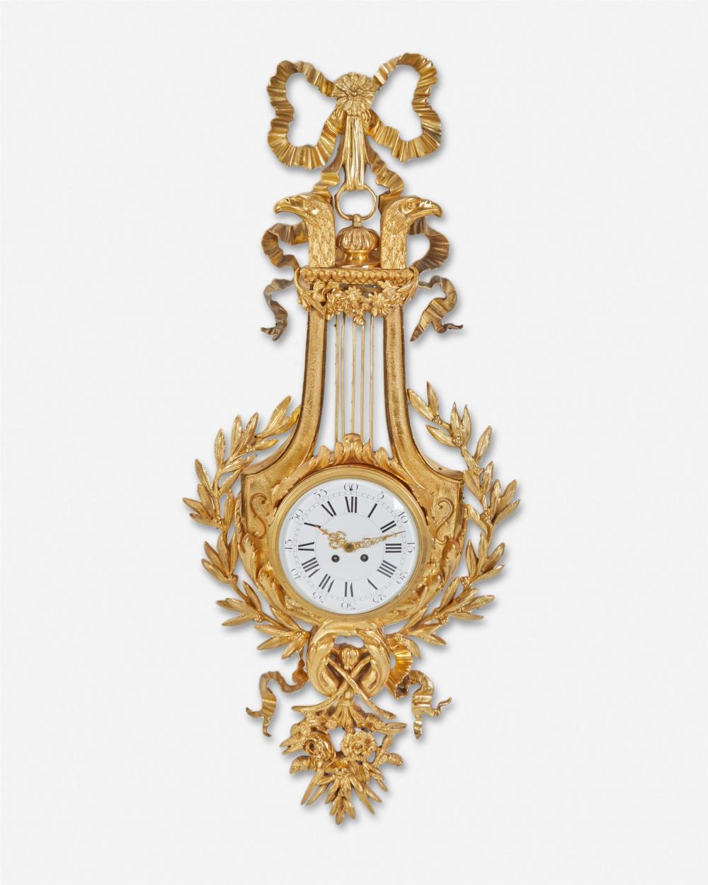 Appraisal: A French Louis XVI-style gilt-bronze cartel wall clock Second-half th