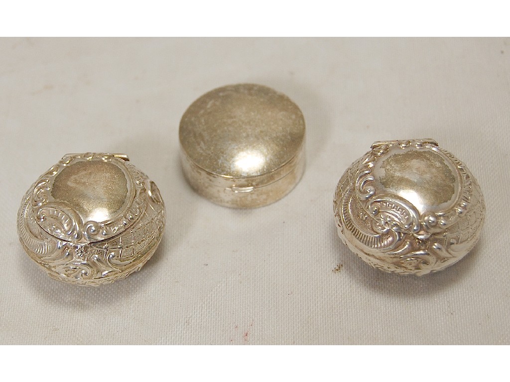 Appraisal: Three circular silver boxes