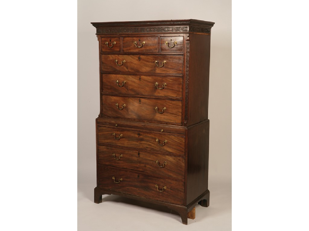 Appraisal: A GEORGE III MAHOGANY CHEST ON CHEST with a moulded