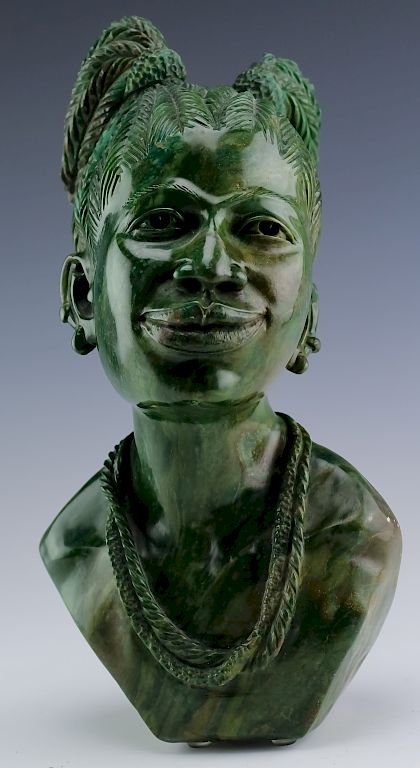 Appraisal: African Shona Zimbabwe Female Verdite Sculpture African green serpentine stone