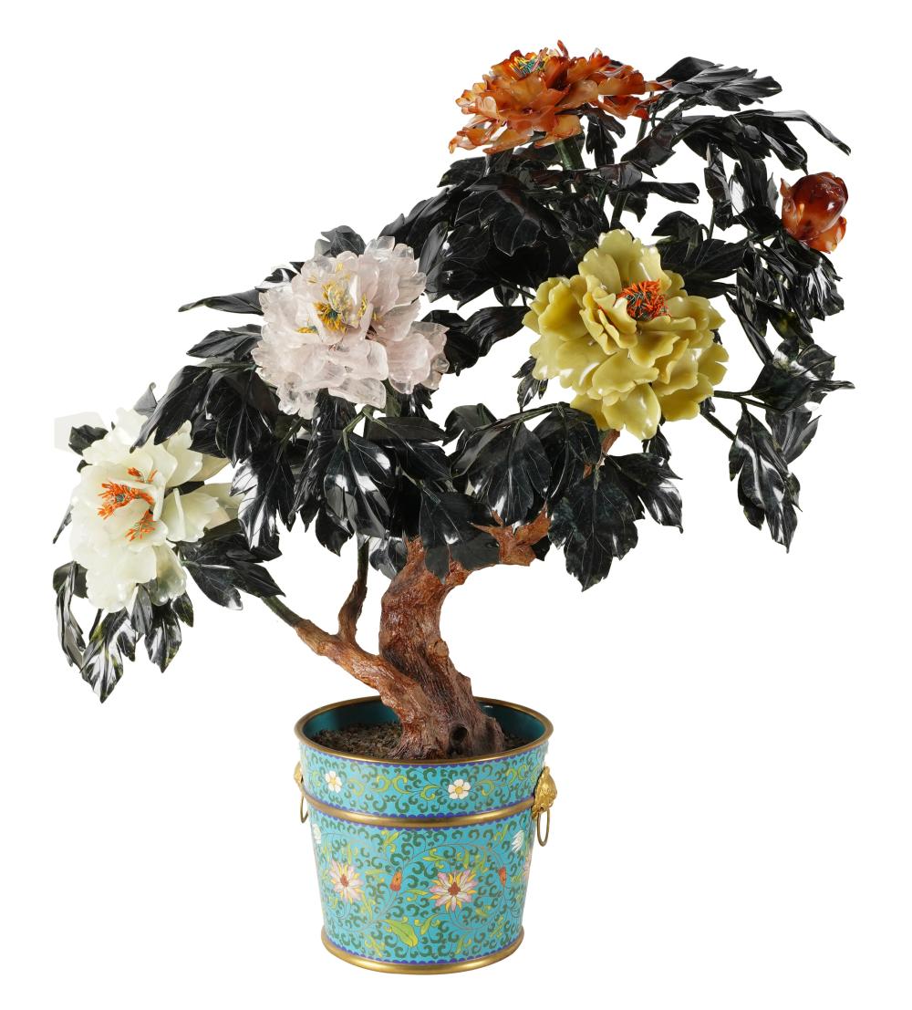 Appraisal: CHINESE MINERAL TREEin a cloisonne pot approximately inches wide inches