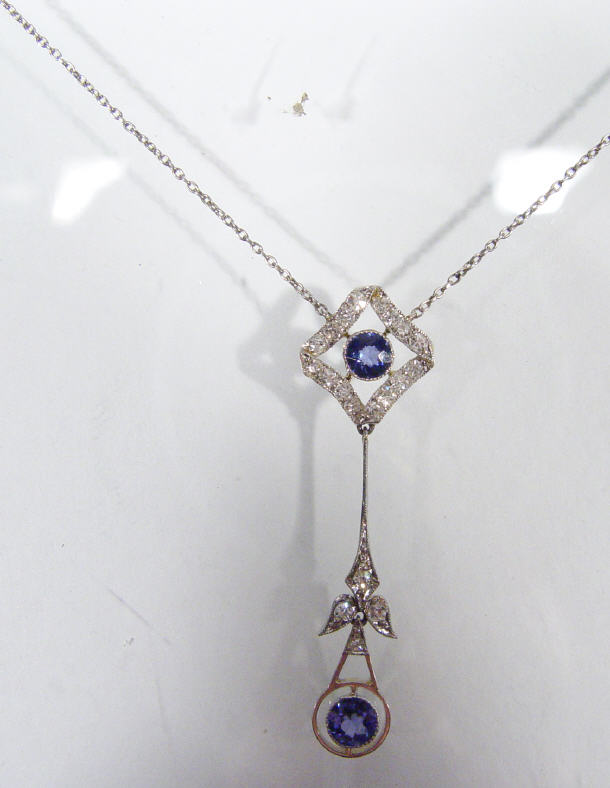 Appraisal: Edwardian white gold diamond and cornflower sapphire pendant