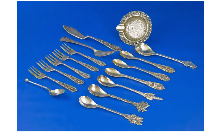 Appraisal: Oriental Silver Spoons and Forks Plus a silver dish All