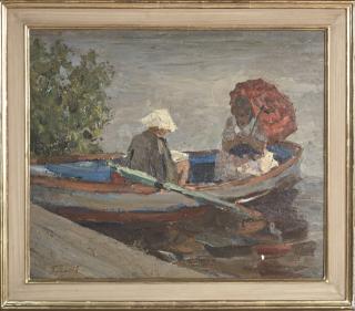 Appraisal: Russian School Two People in a Rowboat th c Russian