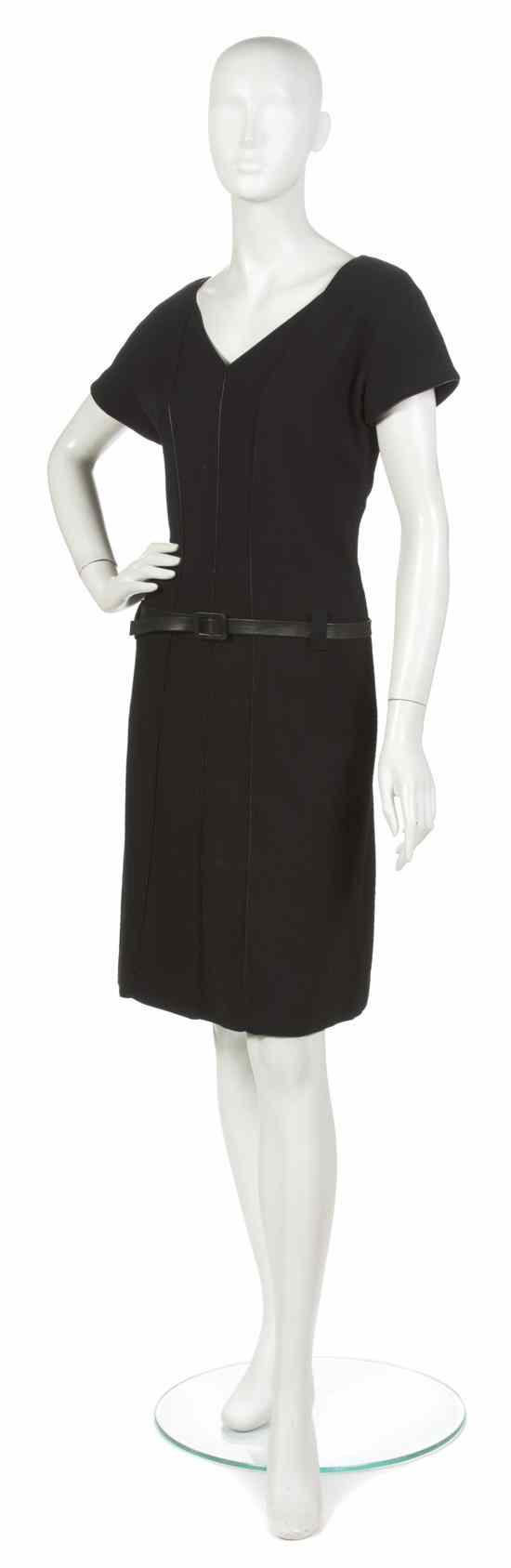 Appraisal: A Courreges Black Wool Dress black vinyl piping trim and