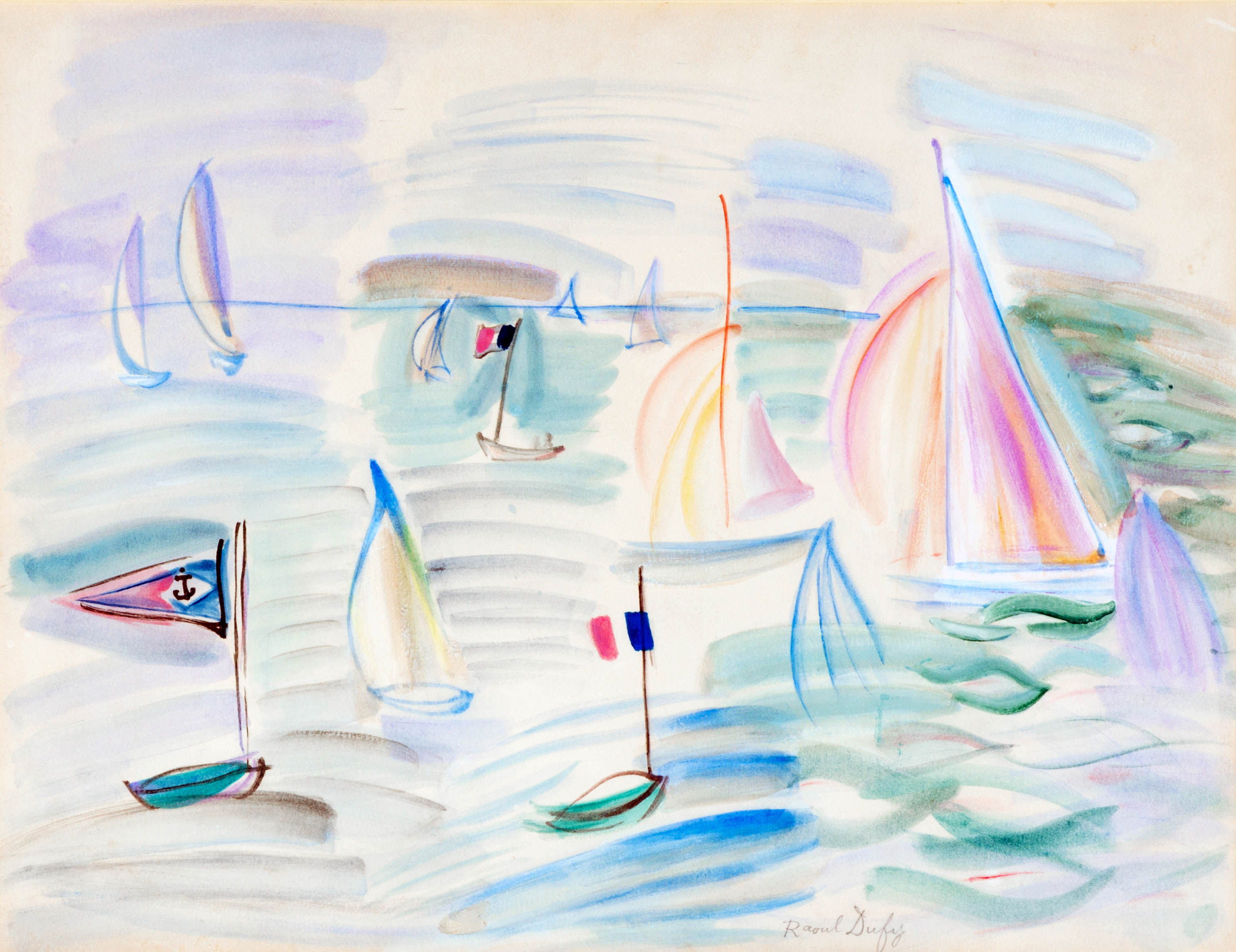 Appraisal: RAOUL DUFY FRENCH - LES BATEAU VOILE watercolor on paper