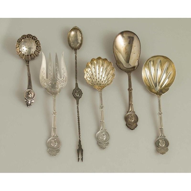 Appraisal: Silver Serving Pieces Medallion Pattern Six silver serving pieces Medallion