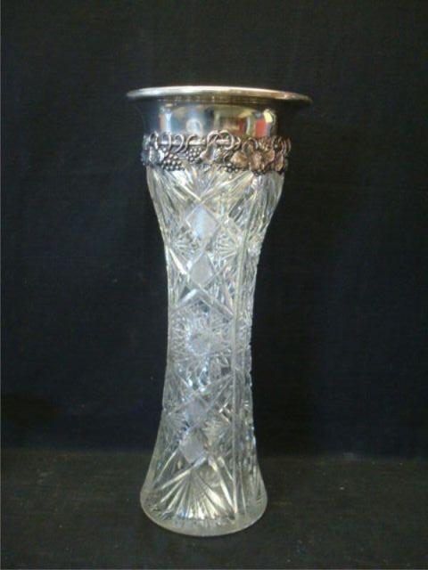 Appraisal: Cut Crystal Vase LARGE with Sterling Top Dimensions x Estimate