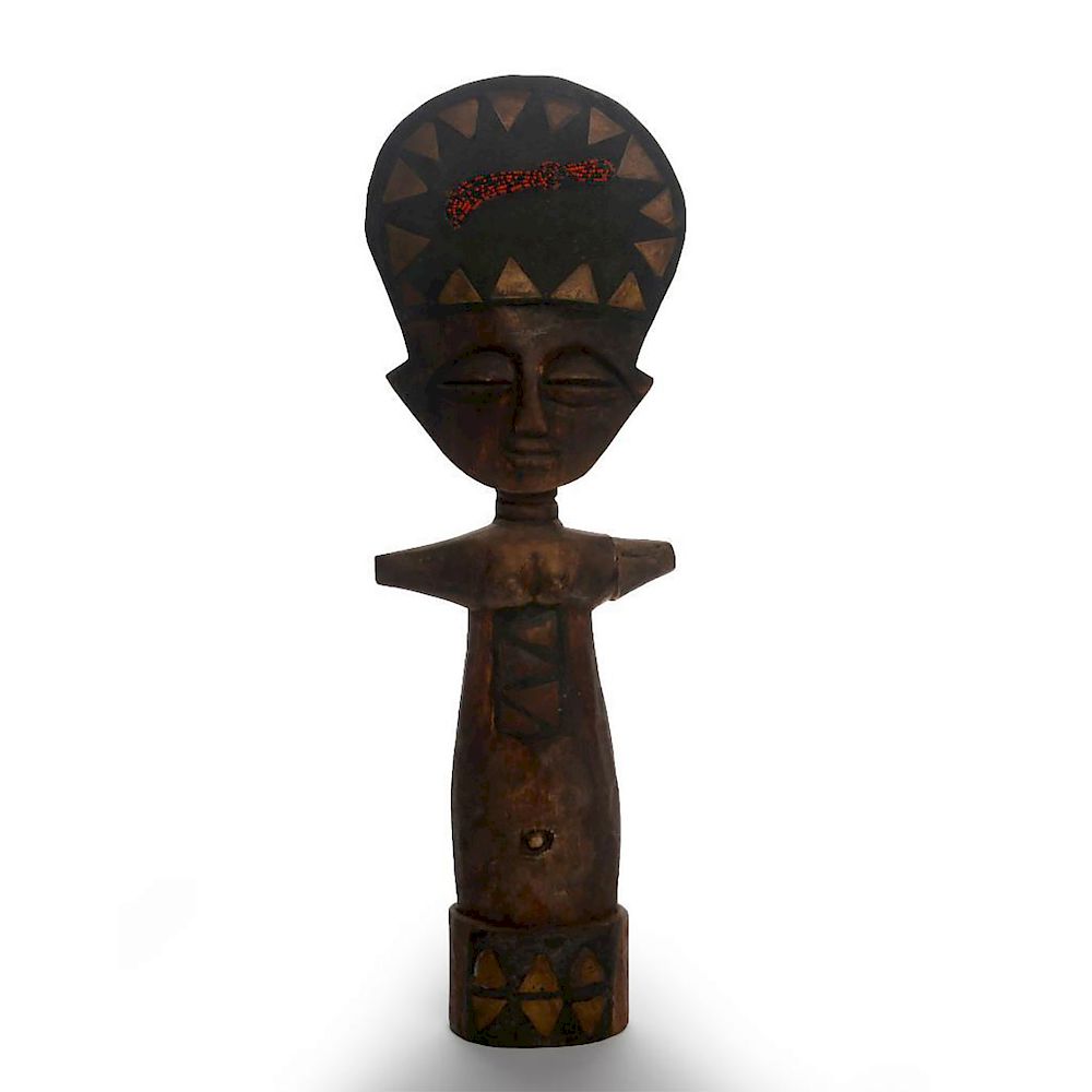 Appraisal: AKUA'BA STYLE CARVED WOOD MATERNITY STATUE Symbol of fertility in