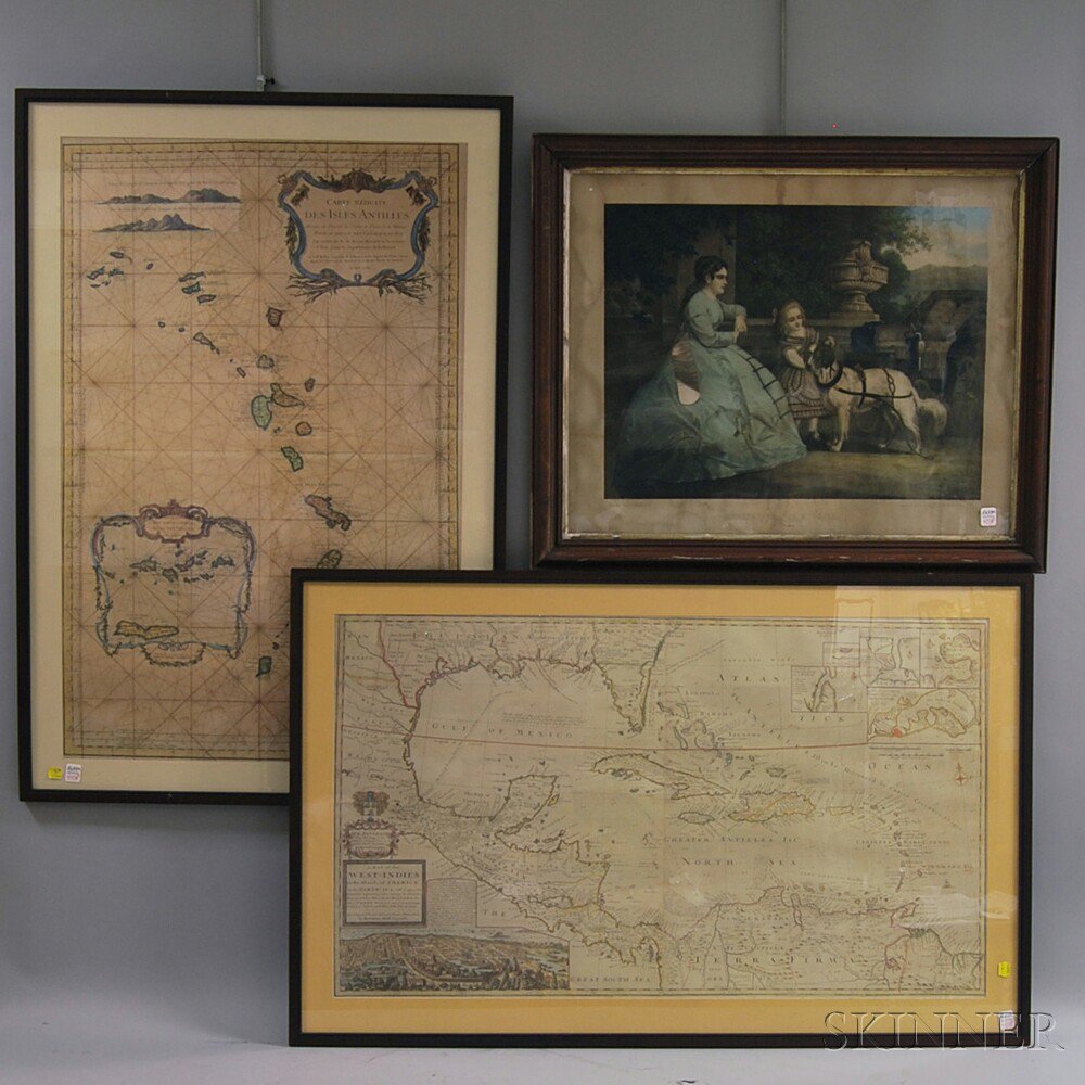 Appraisal: Two Framed Reproduction Maps and a Framed Victorian Print a