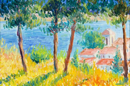 Appraisal: Mendjisky Serge French b Brightly colored landscape scene looking down