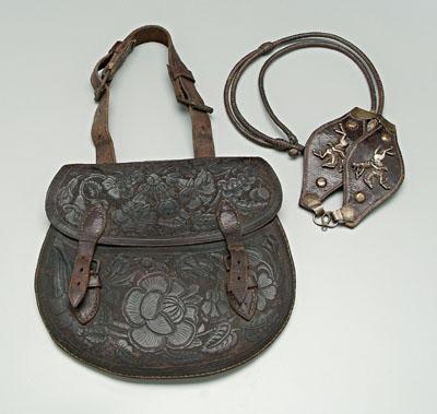 Appraisal: Finely tooled leather saddlebag floral and foliate design overall fold-over