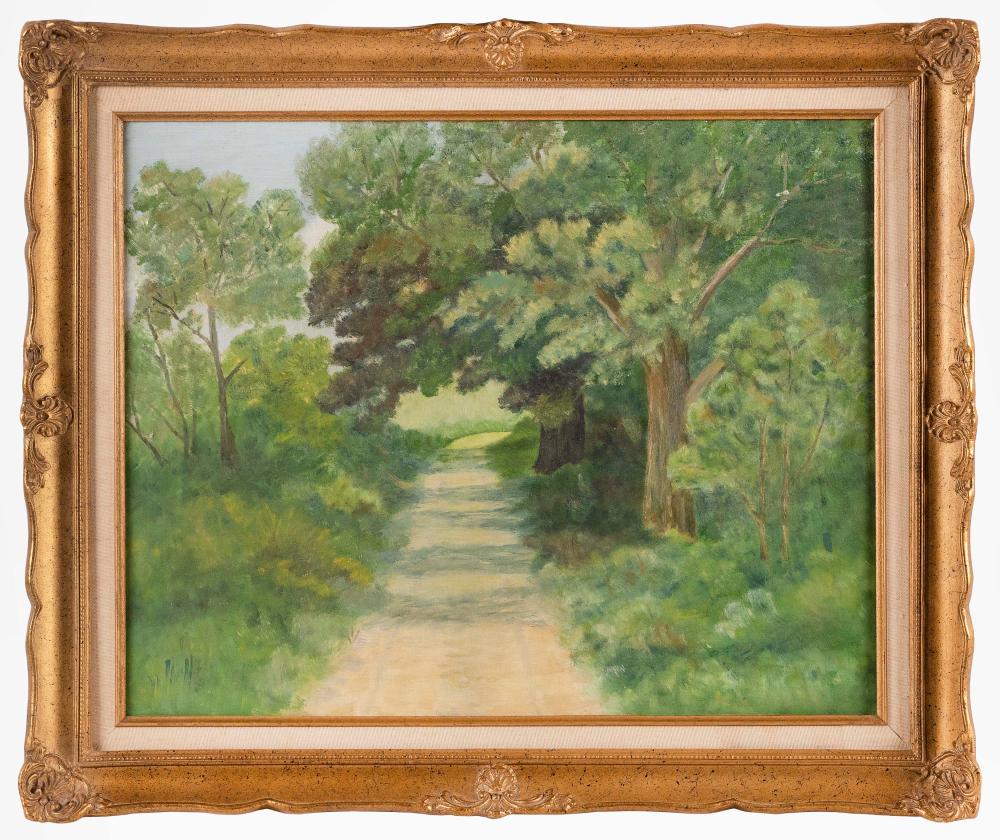 Appraisal: AMERICAN SCHOOL TH CENTURY A TREE-LINED STREET OIL ON BOARD