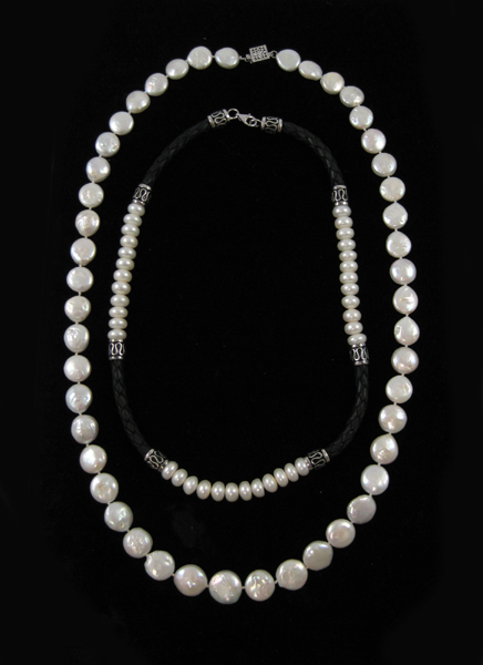 Appraisal: TWO WHITE PEARL NECKLACES including a inch necklace strung with