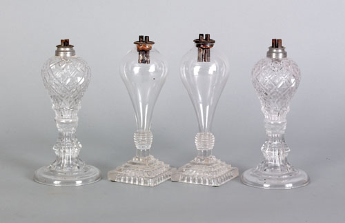 Appraisal: Two pairs of colorless glass fluid lamps th c h