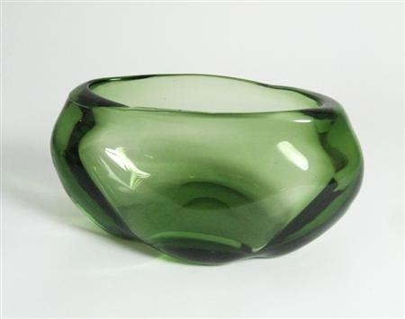 Appraisal: JAMES HOGAN FOR WHITEFRIARS GLASS LOBED VASE CIRCA sea green